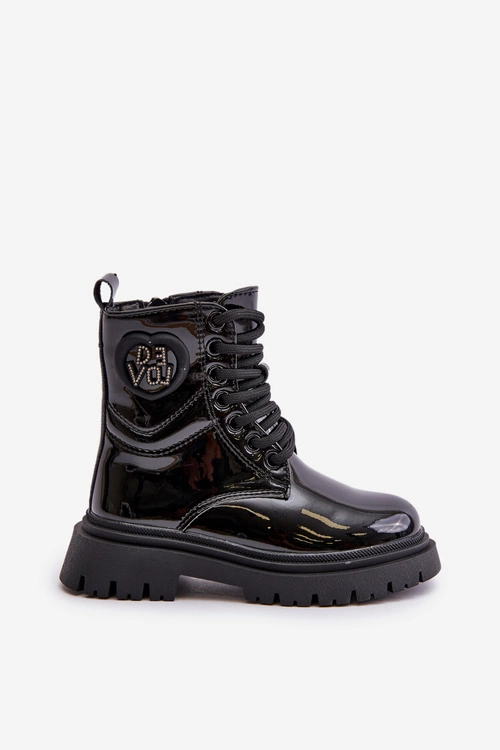 Lakierowane Botki Dziewczęce Ocieplane Futerkiem Na Zamek Czarne Evaliraea