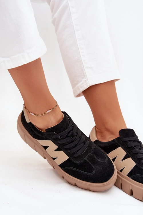 Zamszowe Damskie Sneakersy Na Platformie Vinceza 79561 Czarne