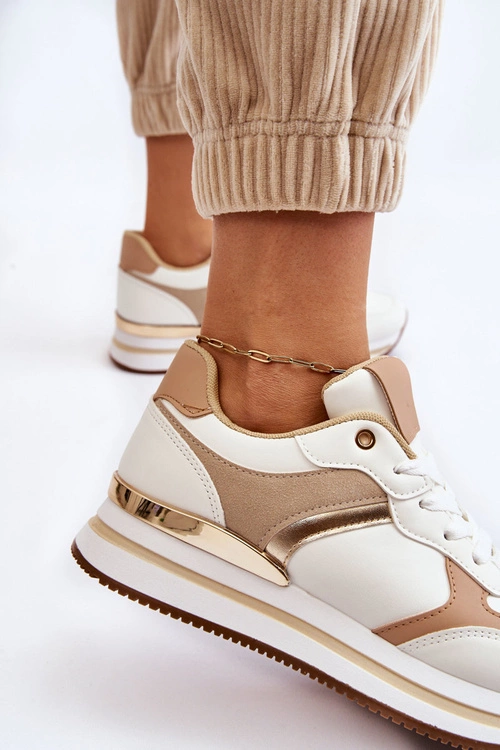 Damskie Modne Buty Sportowe Na Koturnie Biało-Beżowe Yuki