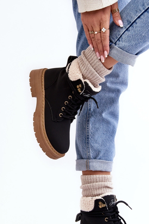 Trapery Damskie Skórzane Z Kożuchem Czarne Lynnvia