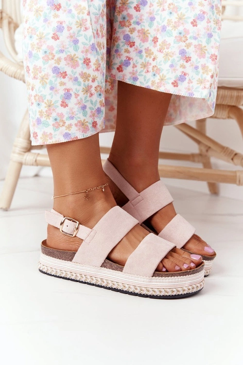 Zamszowe Sandały Na Platformie Różowe Olimpia