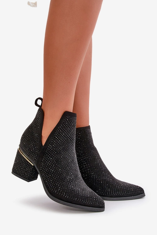 Zdobione Botki Damskie Na Obcasie Z Noskami W Szpic Czarne Fararia