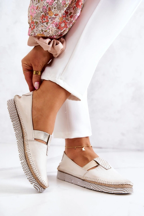 Damskie Skórzane Mokasyny Maciejka 05432-22 Jasnobeżowe