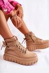 Modne Damskie Botki Na Platformie Z Paskiem Beżowe La Blanca