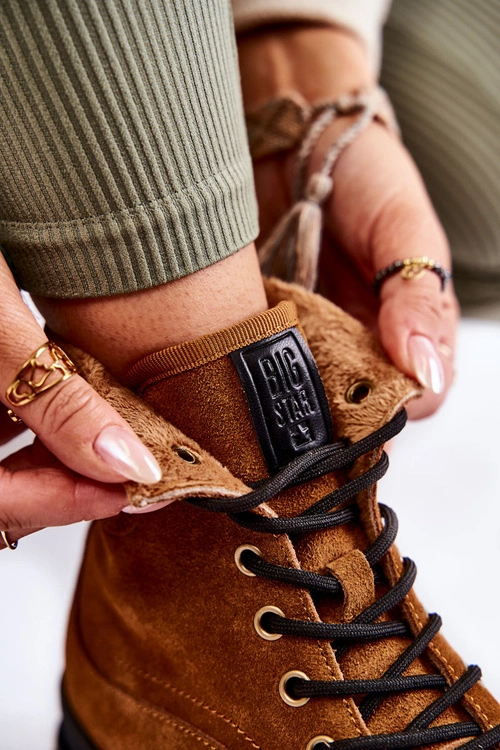 Zamszowe Ocieplane Botki Trapery Big Star KK274524 Brązowe