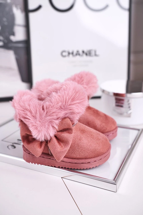 Dziecięce botki śniegowce z futerkiem kokardką różowe Vella