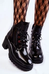 Lakierowane Ocieplane Botki Sznurowane Czarne Ragnhild 