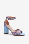Sandały Na Słupku W Kwiaty Niebieskie Vitamella
