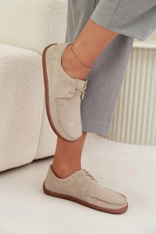 Półbuty Damskie Typu Barefoot Z Naturalnego Zamszu Zazoo 327 Jasnobeżowe