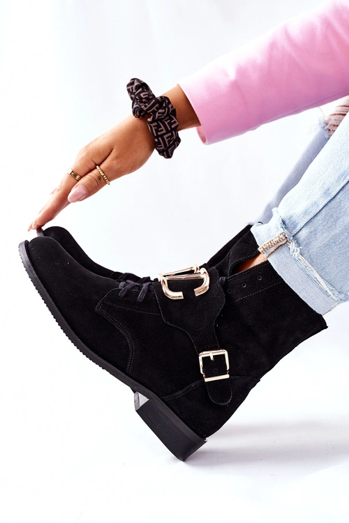 Botki Damskie Zamszowe Czarne Nicole 2676