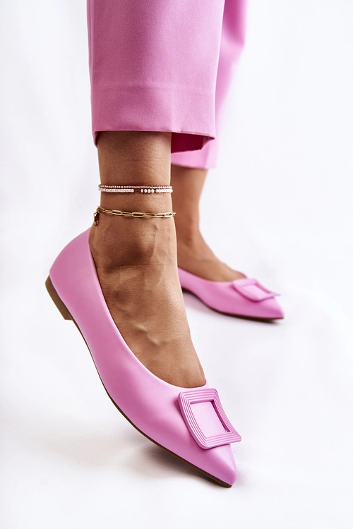 Skórzane Baleriny Z Ozdobą W Szpic Różowe Simone