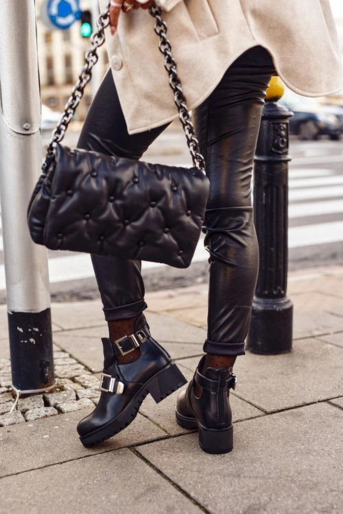 Damskie Botki Czarne Klamry Frago