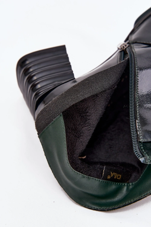 Lakierowane Botki Damskie Z Naturalnej Skóry Na Słupku D&ACR52-696 Ciemnozielone