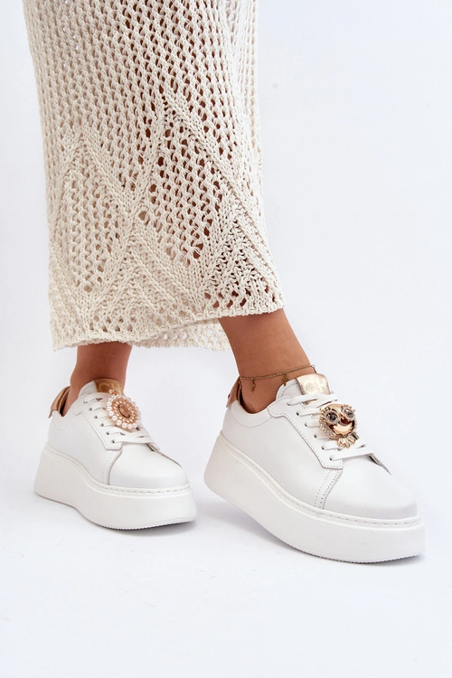 Damskie Skórzane Sneakersy CheBello 4411 Białe