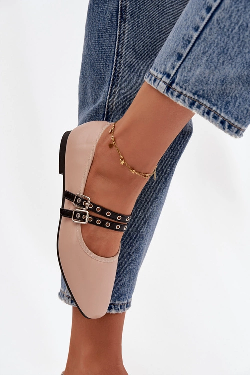 Baleriny Damskie Z Paskami Beżowe Deliora