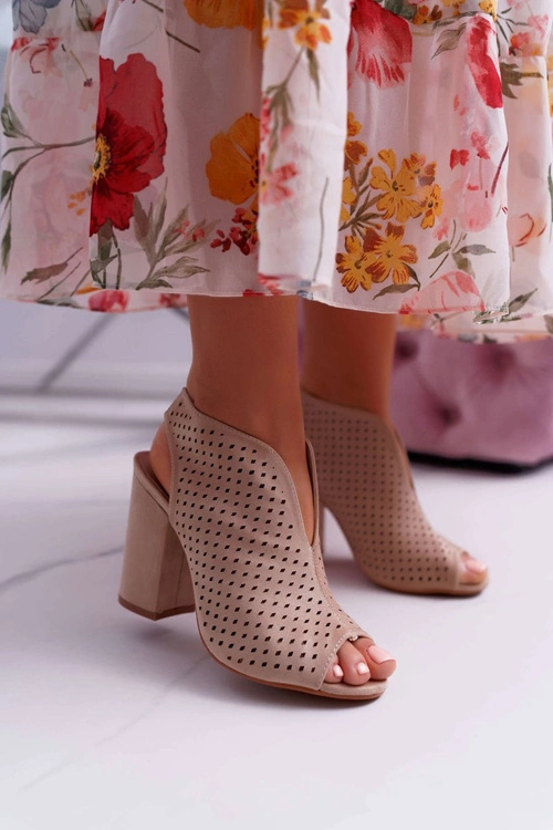 Damskie Sandały Na Słupku Peep Toe Beżowe Nevienna