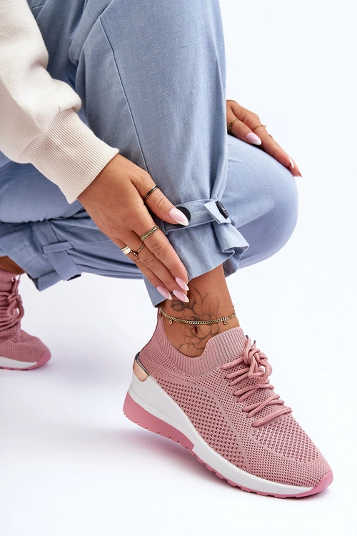 Materiałowe Wsuwane Buty Sportowe Na Koturnie Różowe Visconti