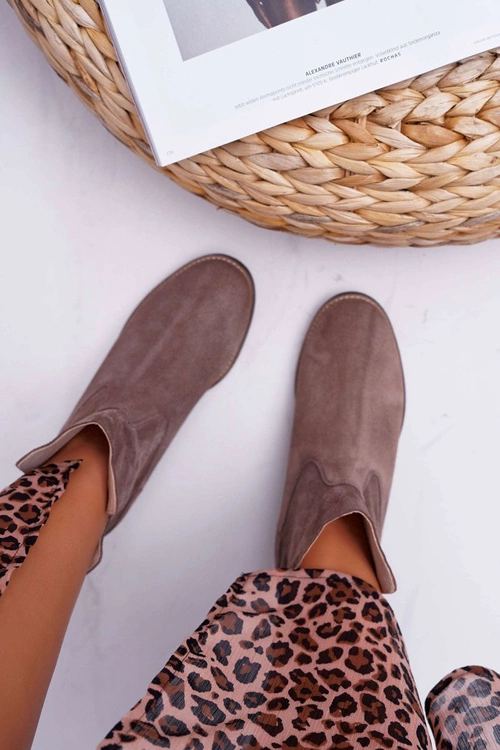 Botki Damskie Ukryty Koturn Płaski Obcas Cappuccino Ciemne Nicole 2419