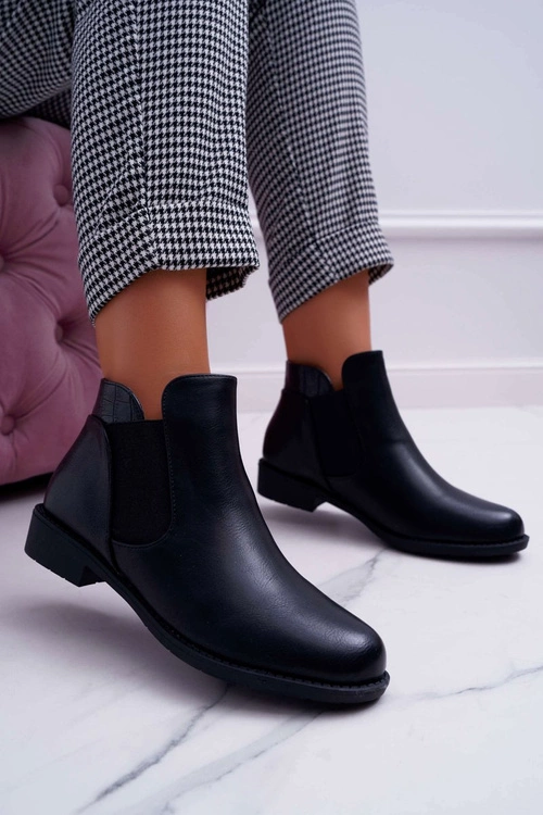 Damskie Botki Płaskie Czarne Estacanto