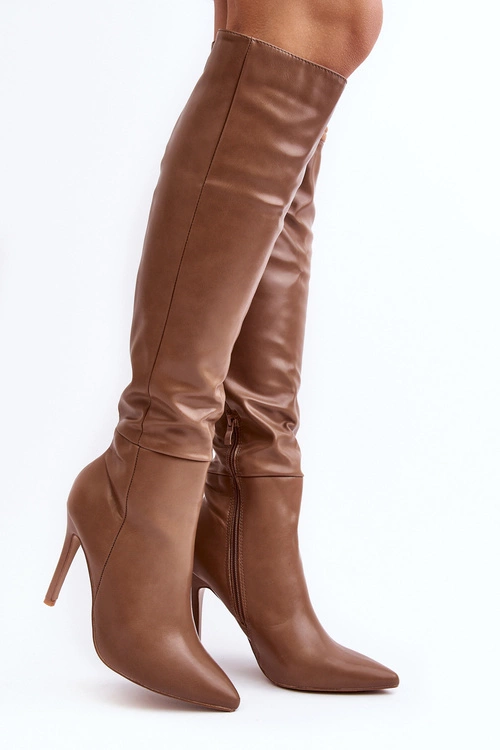 Kozaki Damskie Na Szpilce Ciemnobeżowe Sirenpha