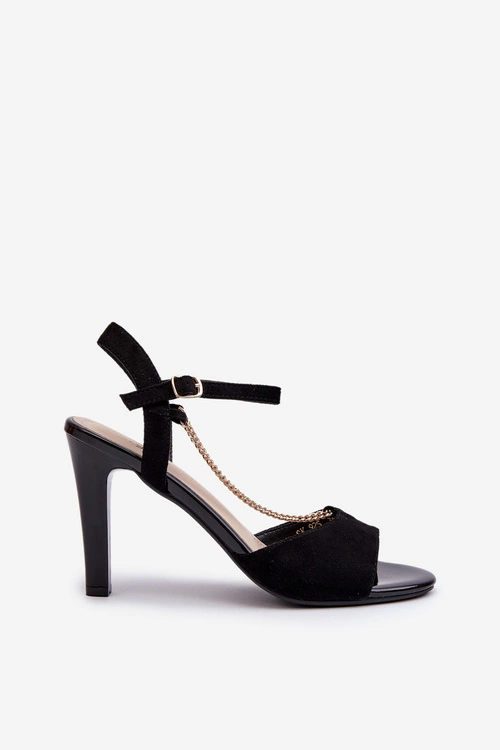 Sandały Damskie Na Szpilce Eko Zamszowe Z Łańcuszkiem Sergio Leone SK925 Czarne