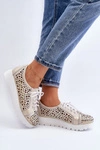 Zazoo 2821 Skórzane Półbuty Damskie Ażurowe Złote