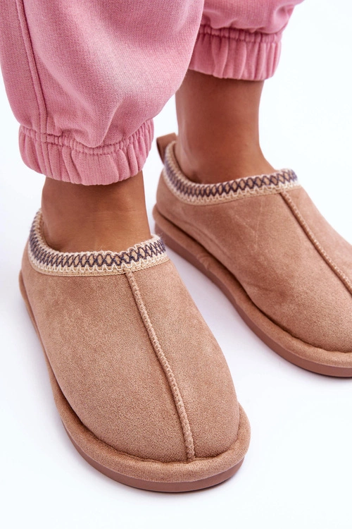 Damskie Zamszowe Papcie Z Futerkiem Beżowe Polinna