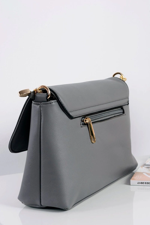 Klasyczna Szara Torebka Damska Listonoszka Złoty Łańcuch