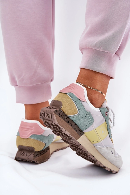 Zamszowe Sneakersy Damskie Big Star RR274244 HI-POLY SYSTEM Szaro-Żółte