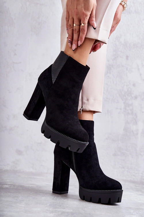 Damskie Zamszowe Botki Na Obcasie Czarne Maricruz