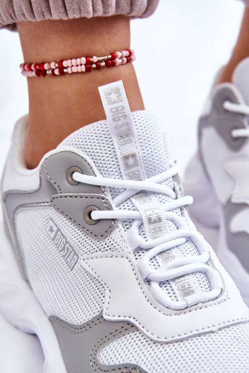 Damskie Lekkie Sportowe Buty Big Star LL274375 Biało-Szare