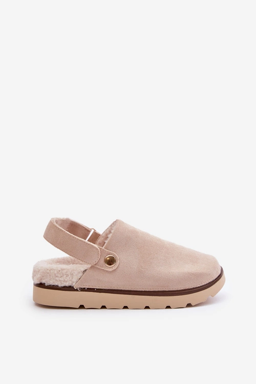 Kapcie Damskie Na Platformie Ocieplane Futerkiem Typu Baranek Beżowe Sanilora