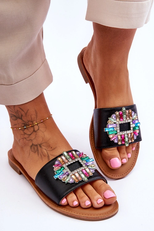 Damskie Modne Klapki Z Ozdobą Czarne Halsey