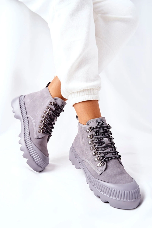 Skórzane Trapery Botki Big Star II274365 Szare