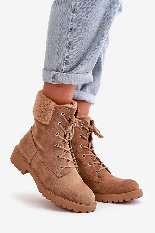 Damskie Ocieplane Botki Workery Na Zamek Brązowe Mivael