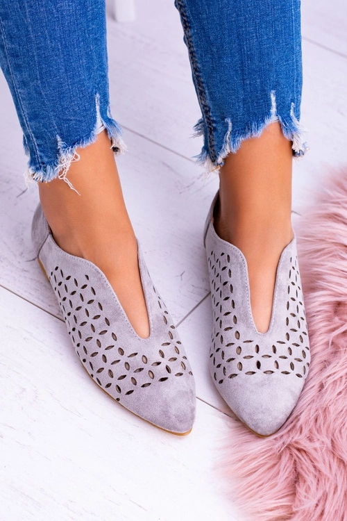 Lu Boo Szare Zamszowe Damskie Wsuwane Półbuty Synthia