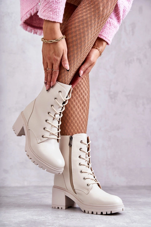 Damskie Ocieplane Botki Na Obcasie Jasny Beż Grethe