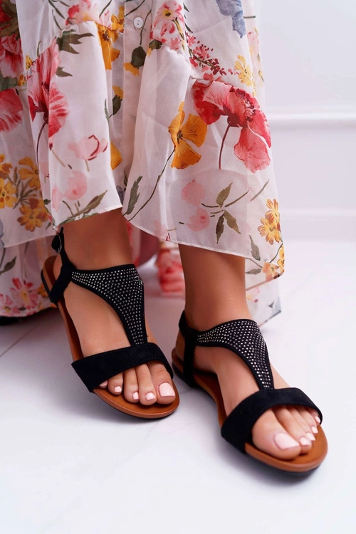 Sandały Damskie Płaskie Czarne Sorsano