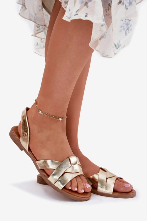 Płaskie Sandały Damskie Z Eko Skóry Złote Illoria