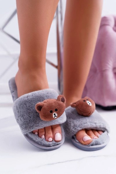 Lu Boo Damskie Szare Pluszowe Klapki Z Misiem Teddy