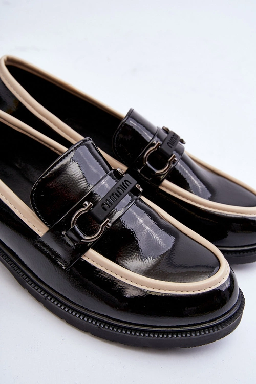 Damskie Lakierowane Półbuty Mokasyny S.Barski HY336A Czarne