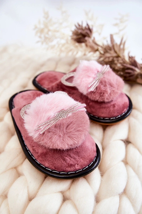 Dziecięce Papcie Z Kotkiem I Cyrkoniami Ciemnoróżowe Carliss