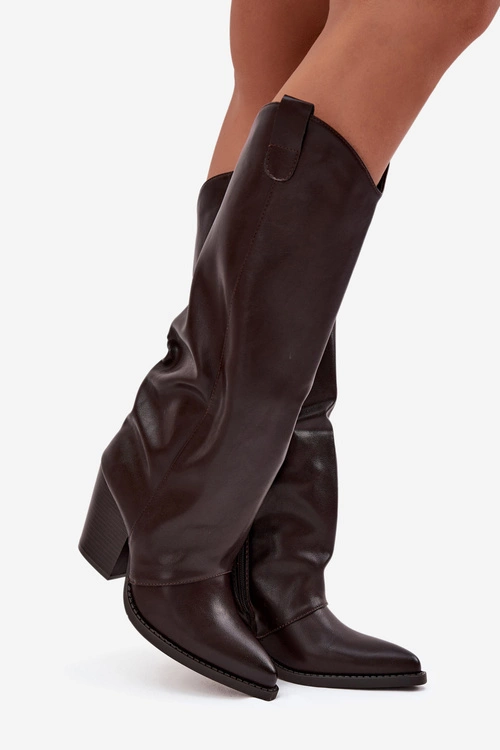 Ocieplane Kozaki Kowbojki Na Słupku Z Eko Skóry Czekoladowe Mavine