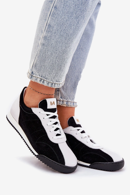 Skórzane Buty Sportowe Damskie Laura Messi 2935 Czarne