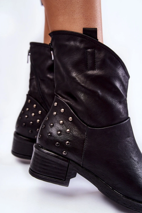 Damskie Botki Na Suwak Z Ćwiekami Czarne Lance