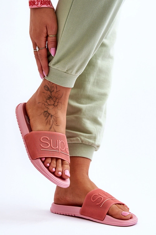 Lekkie Damskie Klapki Z Napisem Różowe Merry