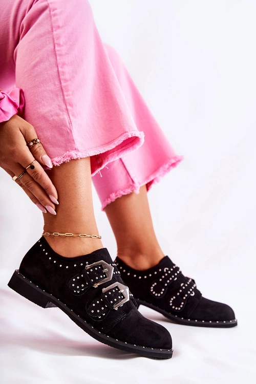 Damskie Półbuty Z Klamrami Lu Boo Czarne