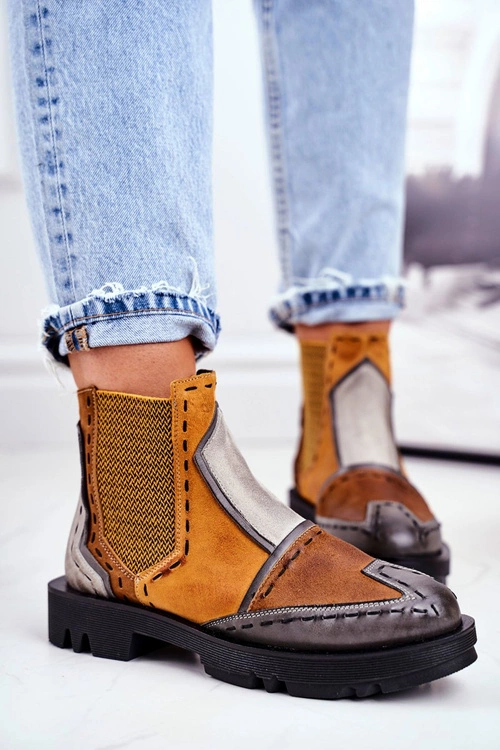 Botki Damskie Skórzane Sztyblety Maciejka Żółte 04634