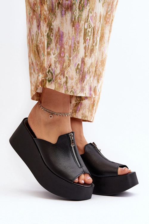 Zazoo 2916 Damskie Klapki Na Masywnej Platformie Z Suwakiem Czarne