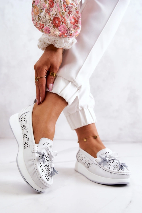 Damskie Ażurowe Mokasyny Na Platformie Białe Louise